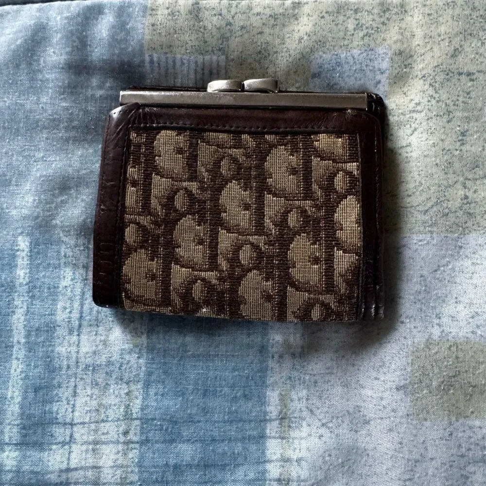 Christian Dior Vintage Brown Trotter Button Bifold Small Authentic Wallet